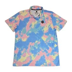 Duvin Mens Large Polo Shirt Pastel Tie Dye Short Sleeve Performance Stretch Golf